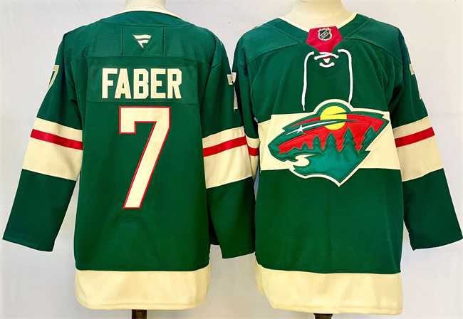 Men%27s Minnesota Wild #7 Brock Faber Green 2024-25 Home Stitched Hockey Jersey